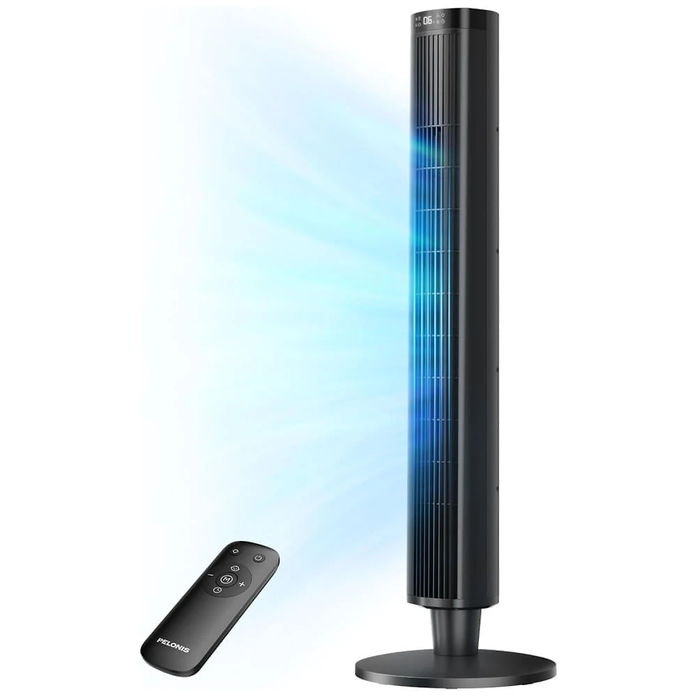 Ventilador de Torre para Quarto – Ventilador Oscilante com Controle Remoto – Ventilador Silencioso com 6 Velocidades, 4 Modos e Timer 24, Pelonis
