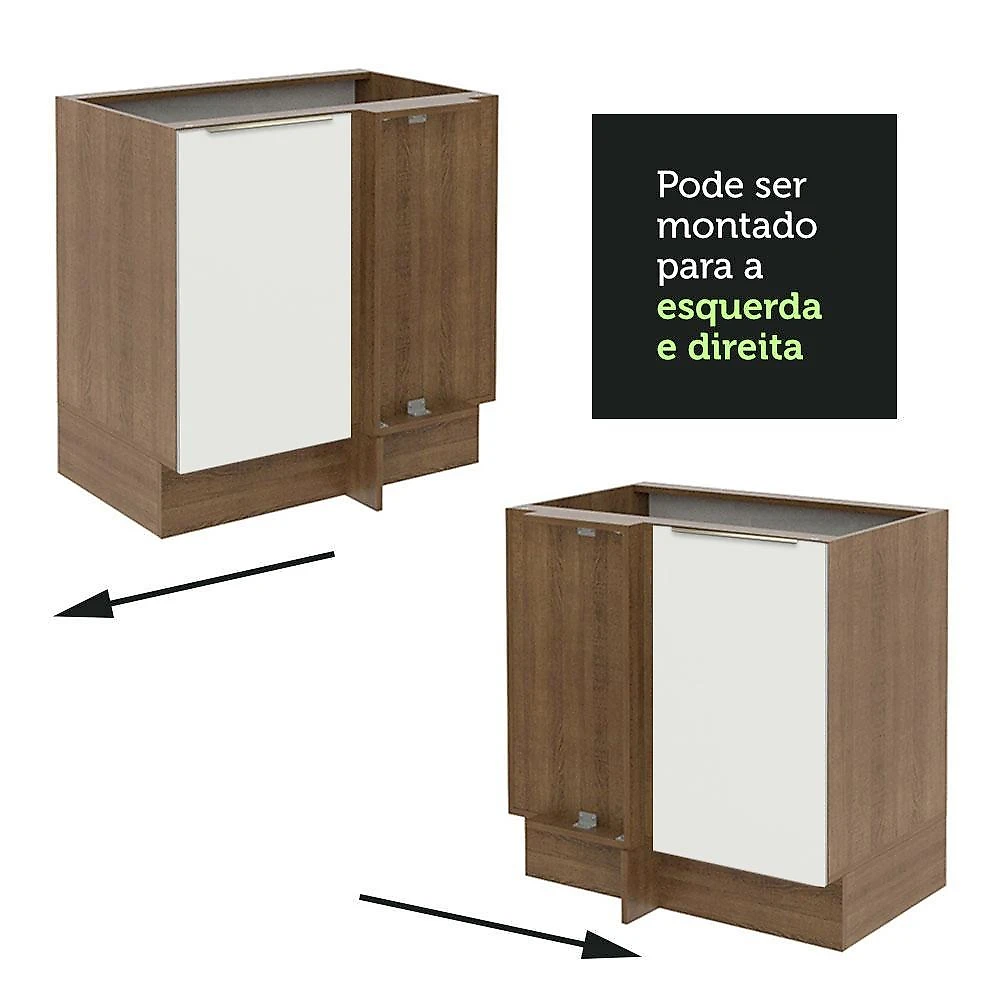 Balcão de canto 1 porta rustic/branco veludo lux madesa