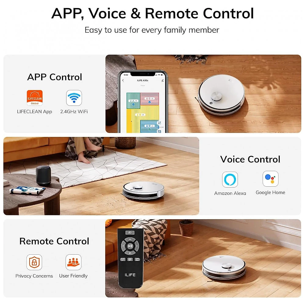 Robô Aspirador ILIFE A30s 10.000Pa LiDAR Navegação Inteligente WiFi App Alexa 150min Preto