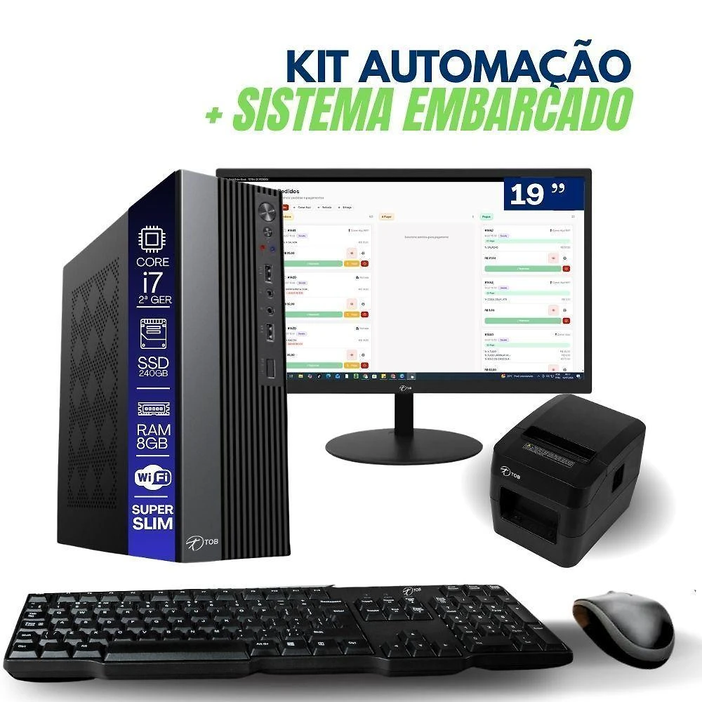 Computador PDV com Impressora e Monitor Core I7 2a Geração 8GB SSD 240GB Sistema TOB Food Tob