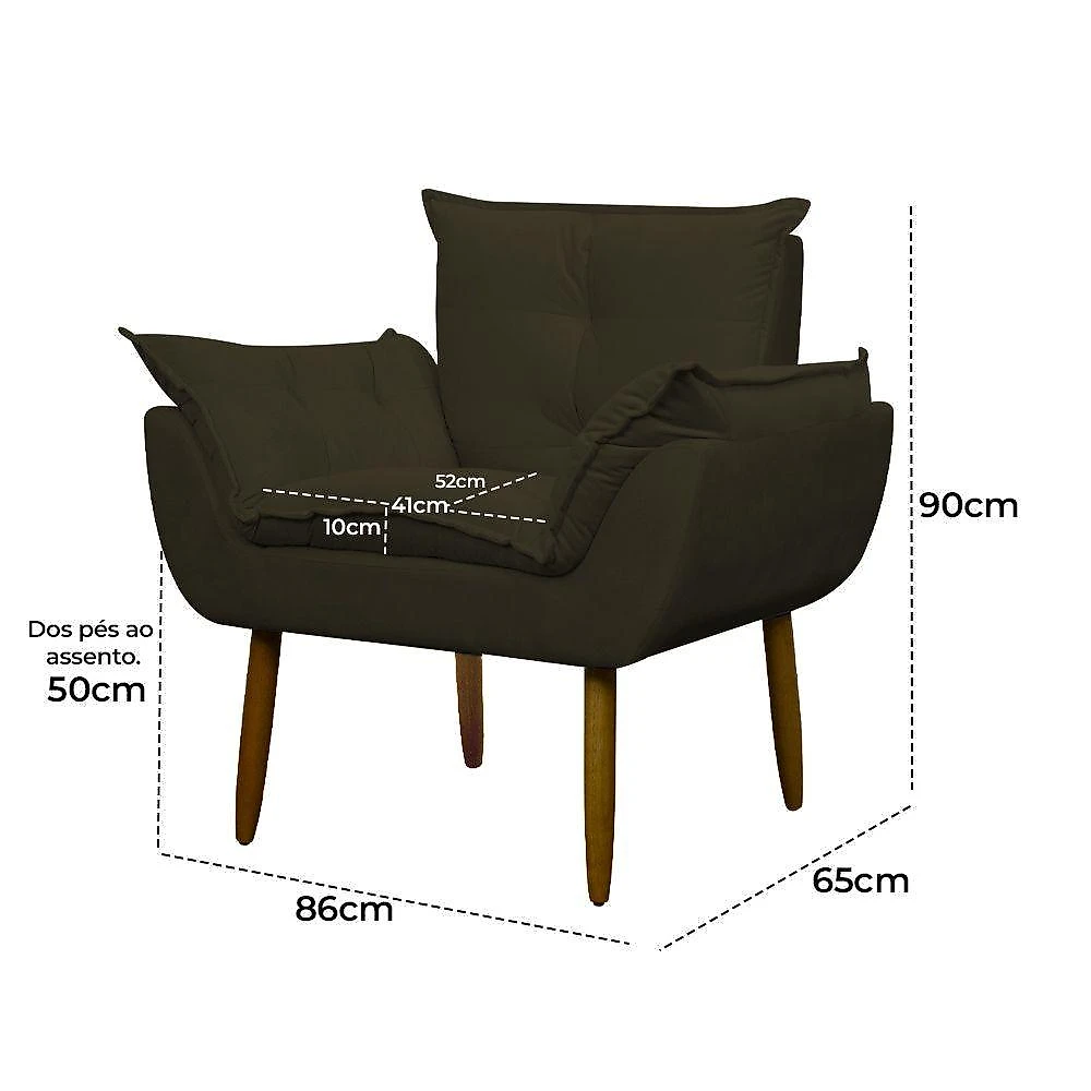 Poltrona Decorativa Para Sala E Quarto Opala Suede Herrero Cor:marrom Escuro