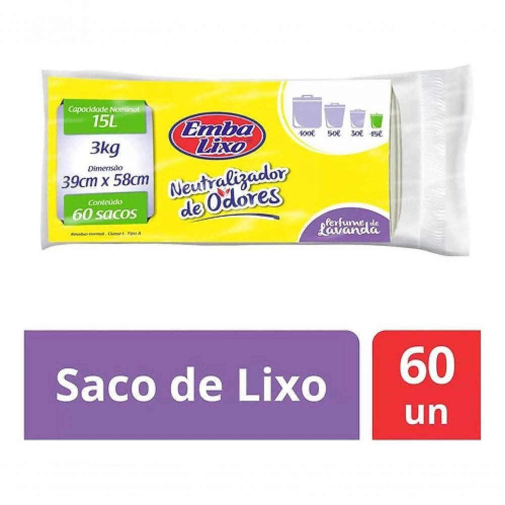 Saco para Lixo Neutralizador de Odores Branco 15L com Perfume Lavanda Embalixo