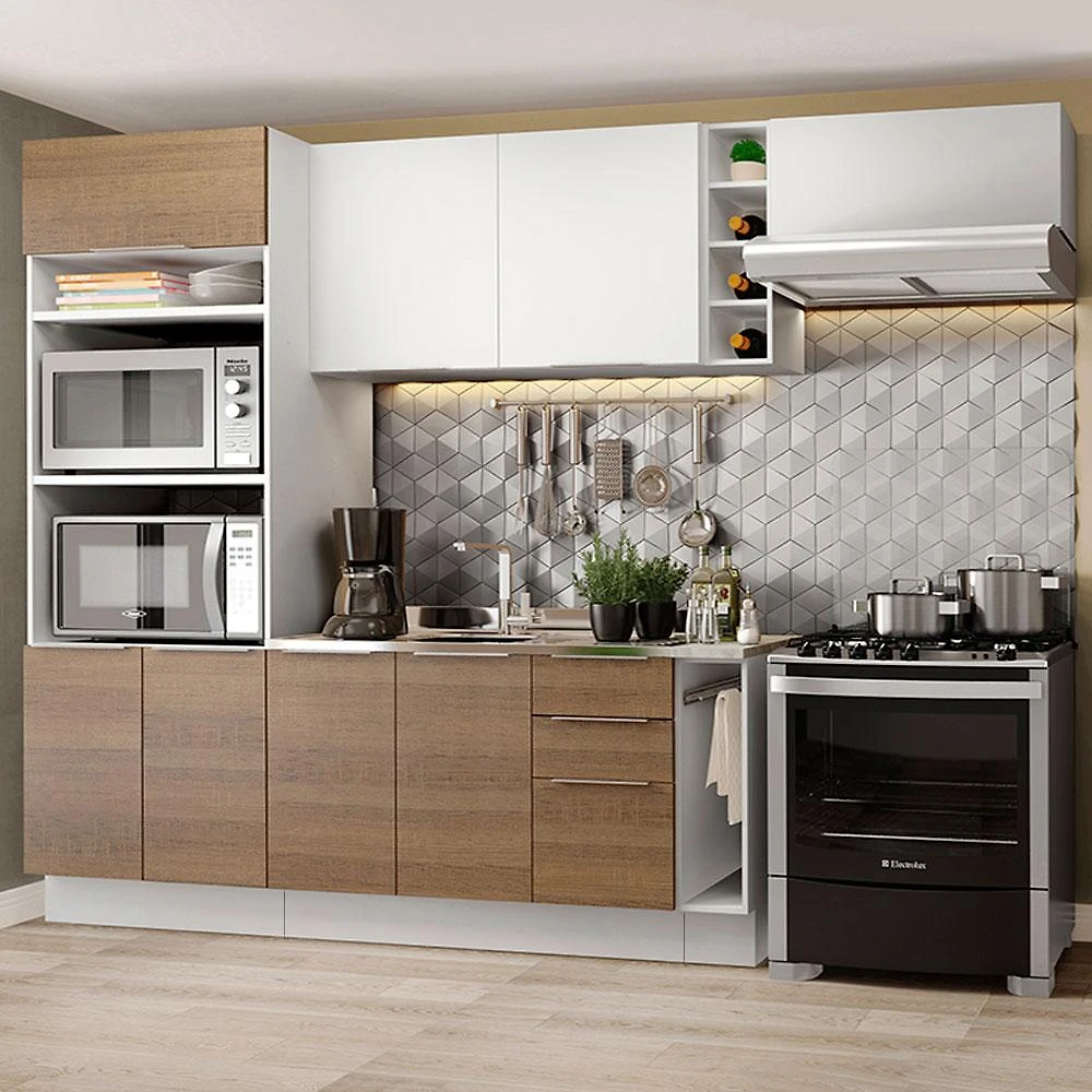 Cozinha Completa Madesa Stella 290002 com Armário e Balcão - Branco/Rustic/Branco