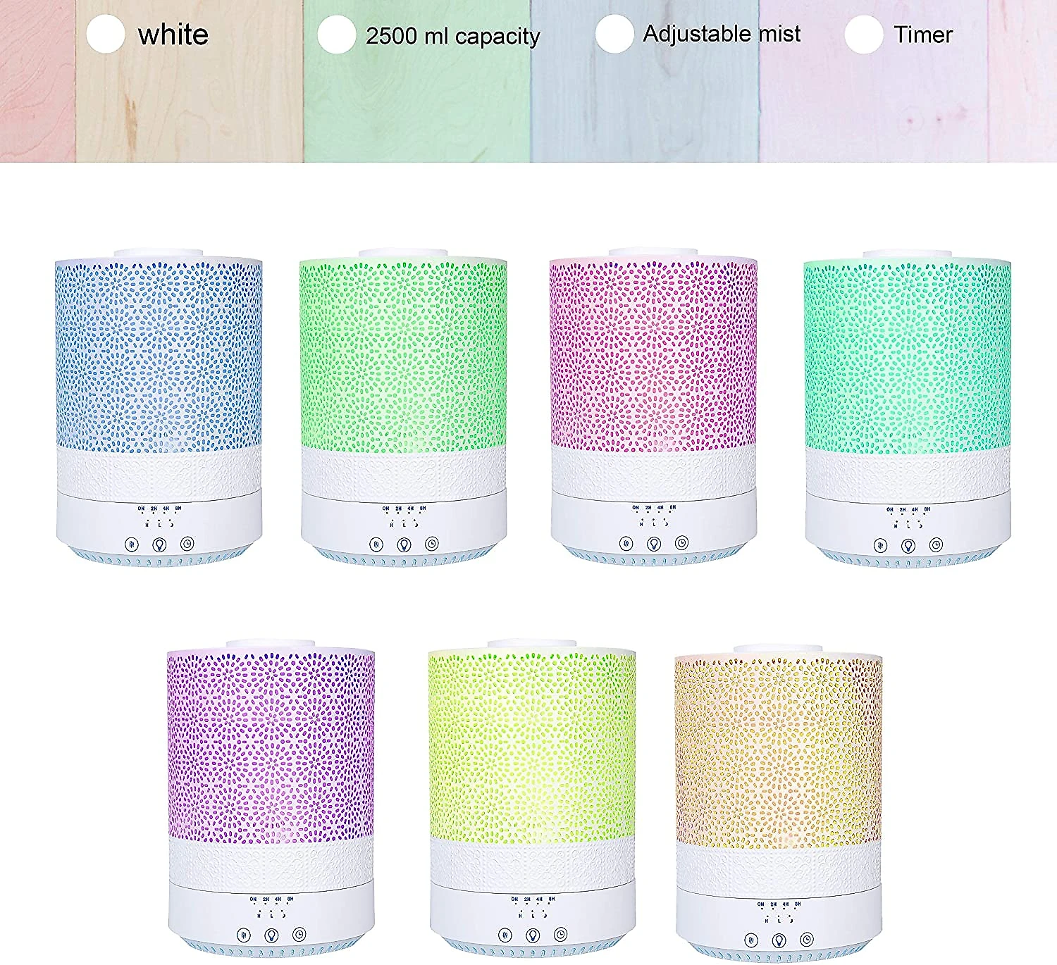 BlueHills Umidificador Ultrassônico Portátil 25L com A romaterapia e 7 Luzes LED até 8H 110V Branco