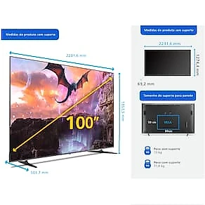 Smart TV 100” 4K Philips 100MLED801 QD MiniLED Google TV 120Hz Dolby Vision Atmos