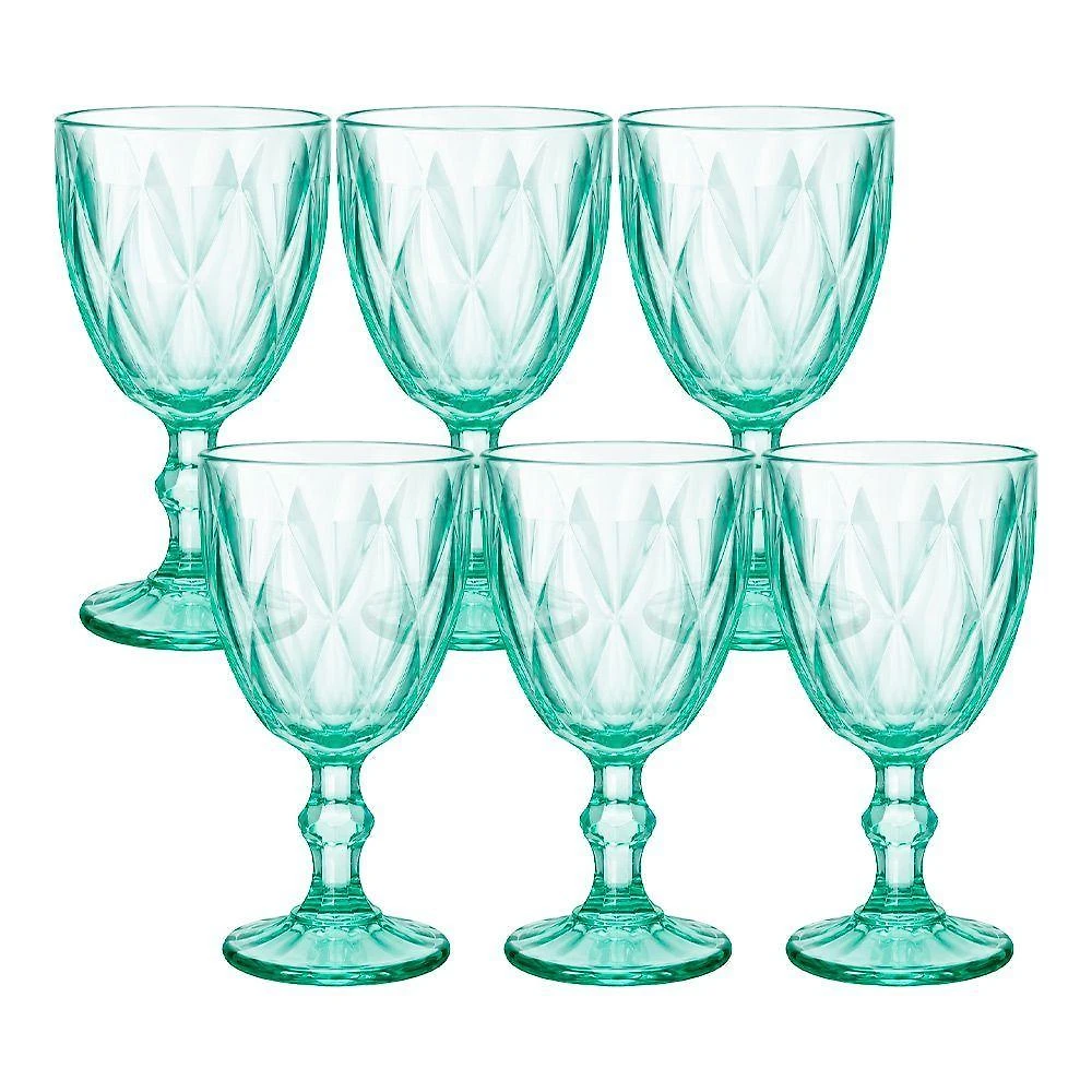 Taça Diamond para Vinho Água e Sucos Vidro com Textura Diamante Verde Claro Hauskraft 6 Unidades