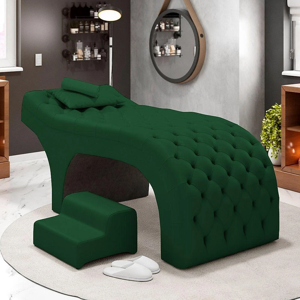 Maca Salão De Beleza E Puff 190X70Cm Suede Verde