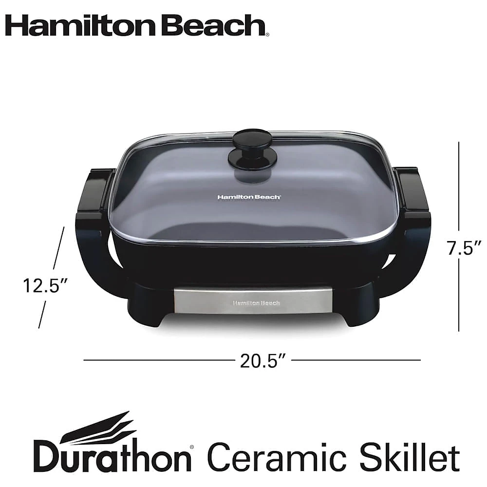 Frigideira Elétrica Hamilton Beach com Revestimento de Cerâmica Durathon Livre de PFAS, Panela Removível 30x38cm, Temperatura Ajustável, Design