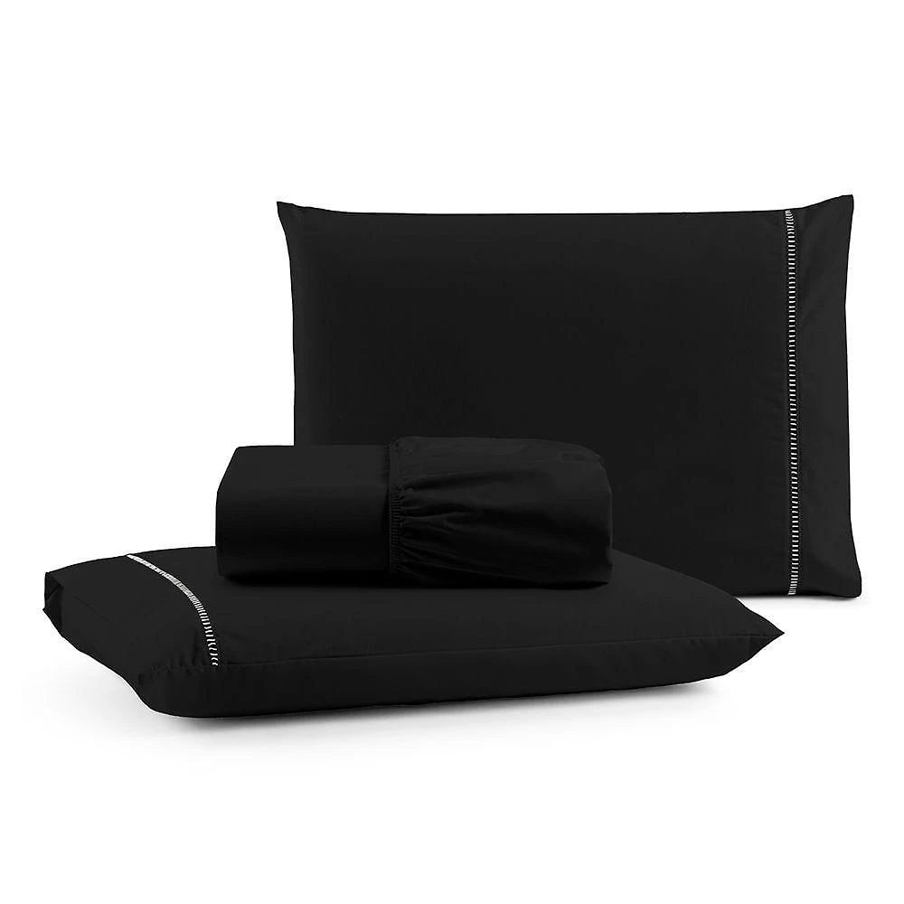 Jogo de Cama King 3 Peças Micropercal 600 Fios Algodão Egípcio Preto