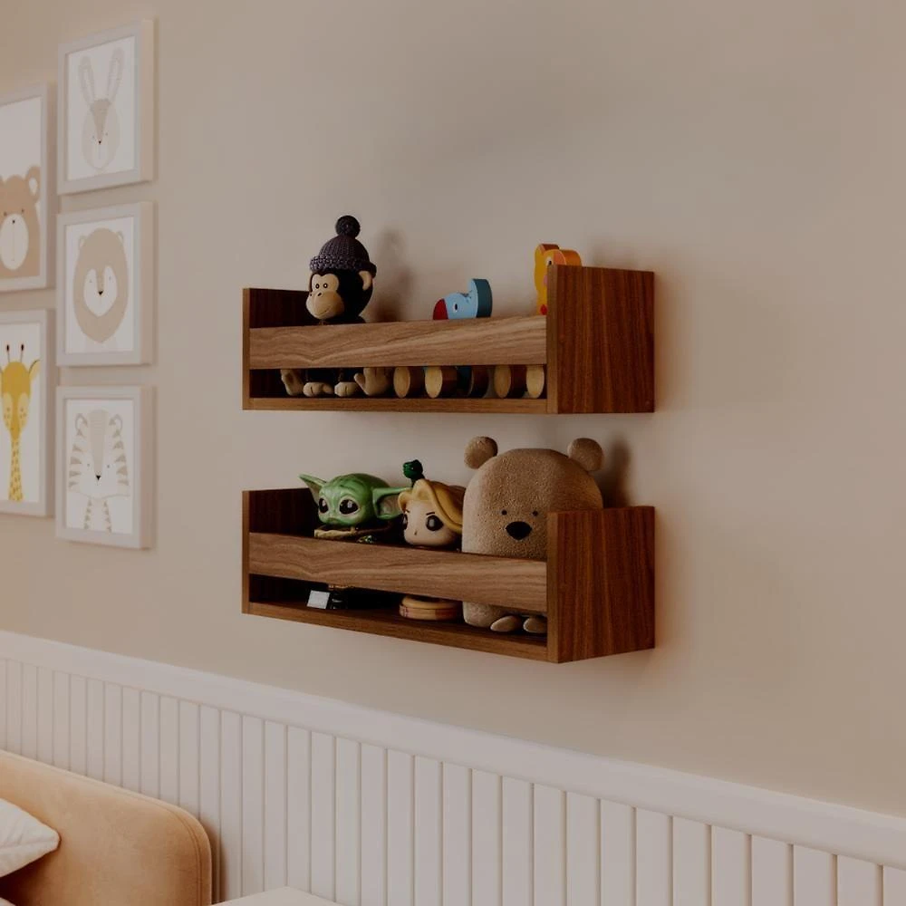 Prateleira Kit 2 Porta Brinquedos Freijó MDF Suporte Invisível Organizador Sala Marrom Mercado