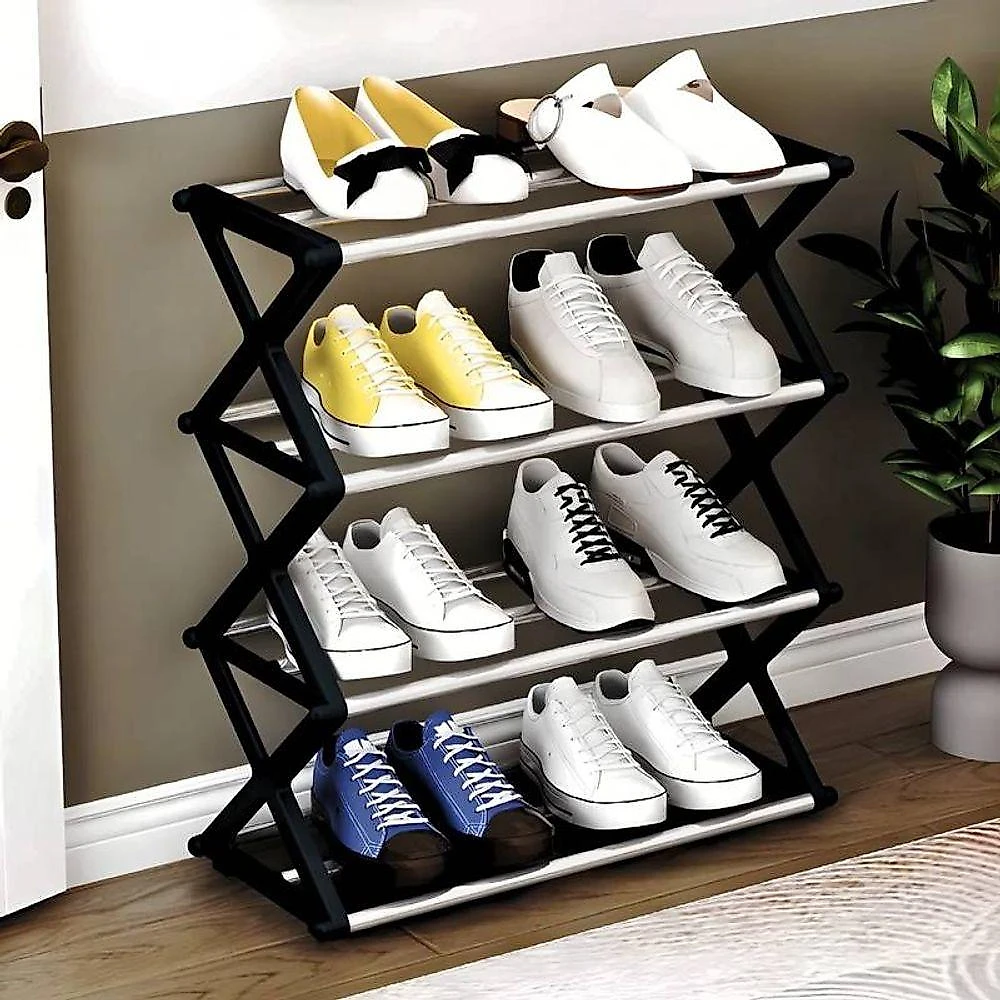Sapateira Preta Organizadora com 4 Prateleiras 08 Pares Preto com Cinza webcontinental-6013400037099