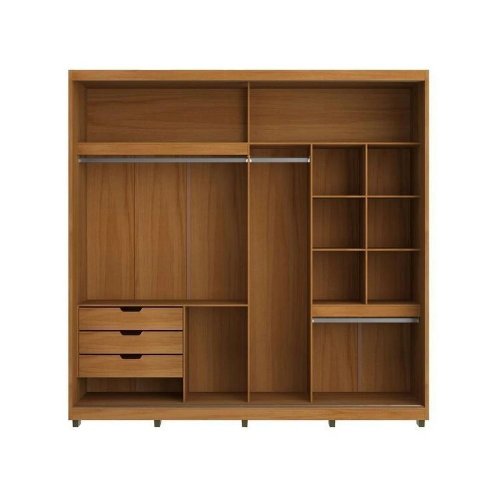 Quarto Casal com Guarda-Roupa 2 Portas de Correr, Cômoda e 2 Mesas de Cabeceira Malthus Nature