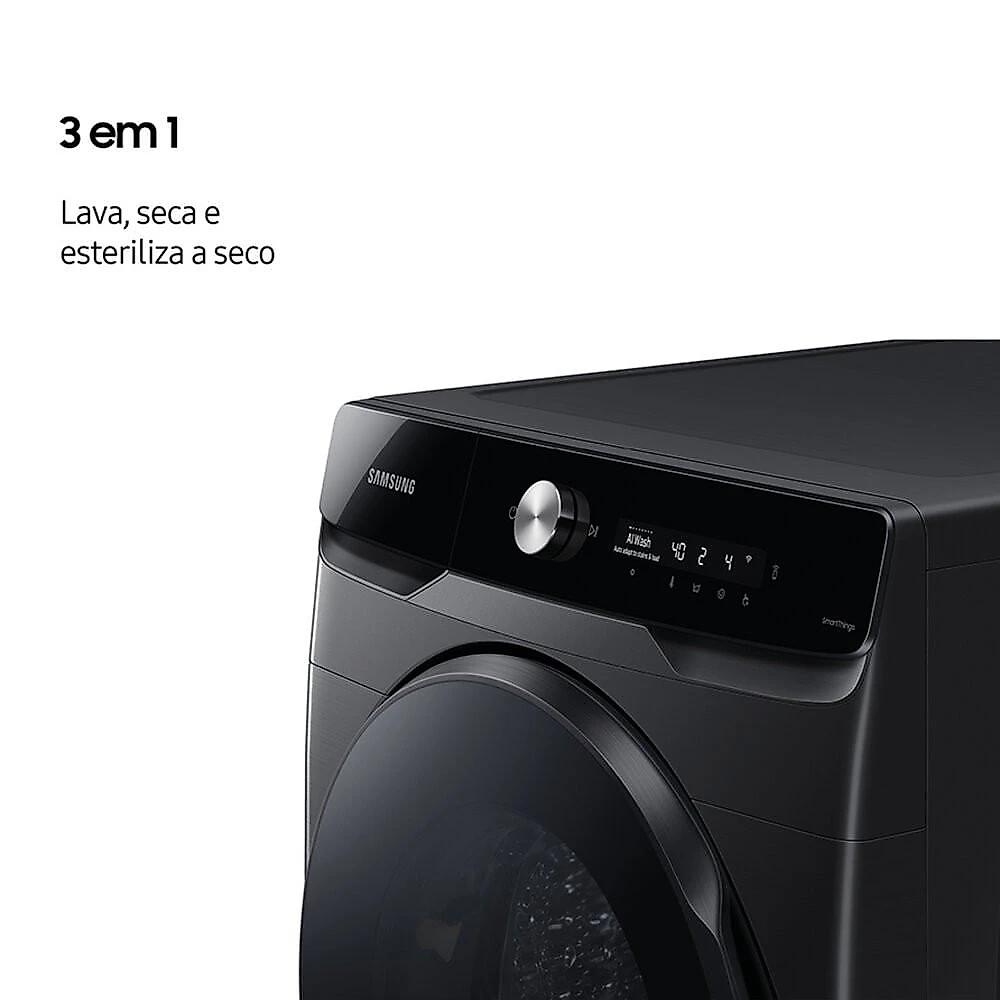Lava e Seca Samsung 18kg Smart Wie#8209;Fi Ecobubble Vapor de Higiene Black Inox WD18T Black Inox Look - 220V