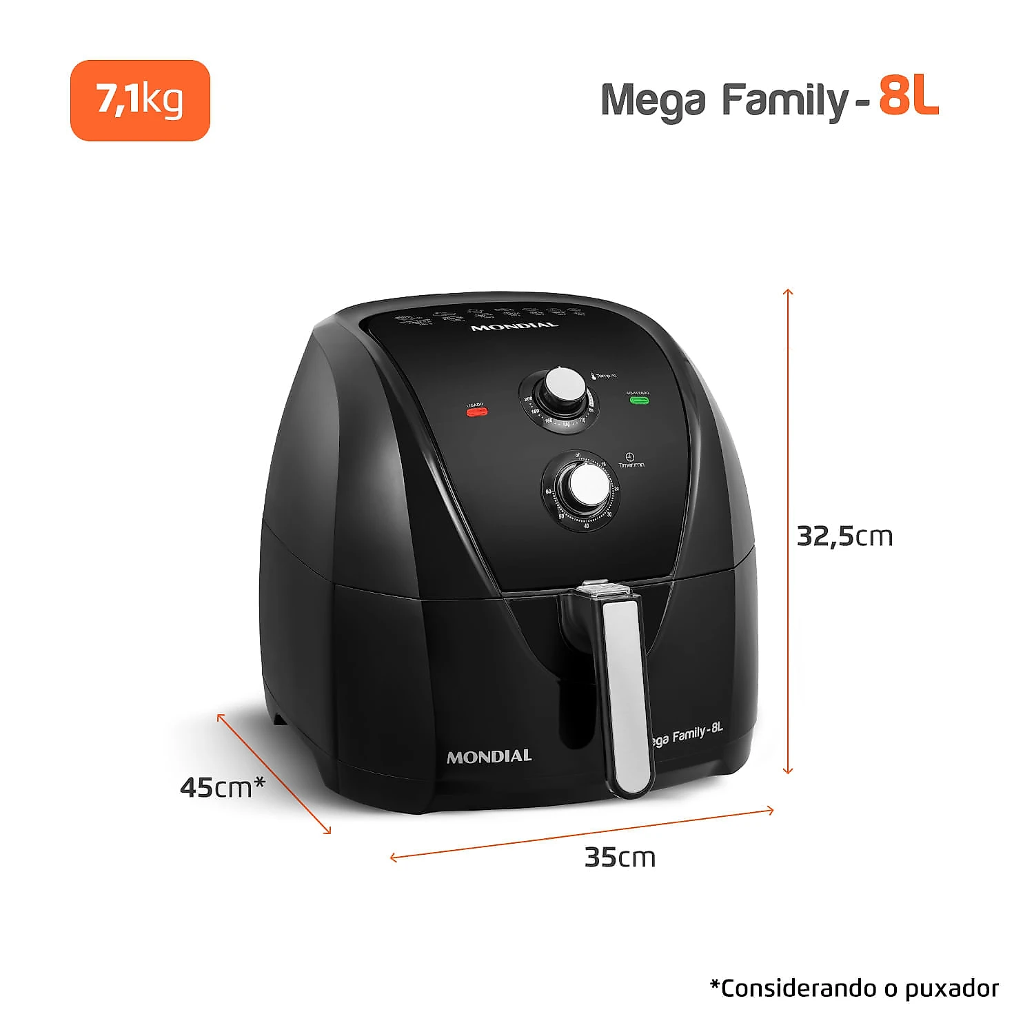 Fritadeira Sem Óleo Air Fryer 8L Mondial Preto - AFN-80-FB 127V