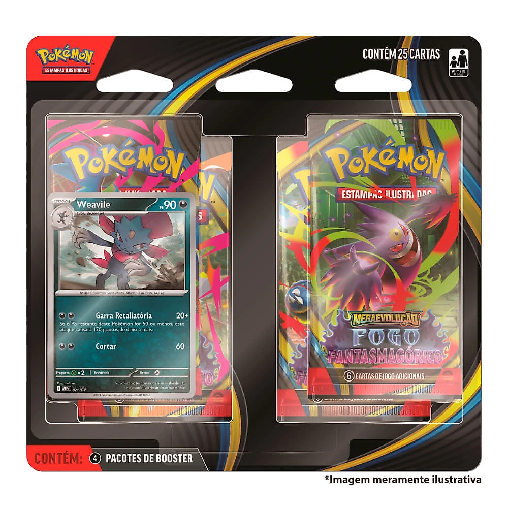 Miniatura Jogo de Cartas Pokémon Megaevolução Fogo Fantasmagórico Estampas Ilustradas Blister Quadruplo 4 Pacotes