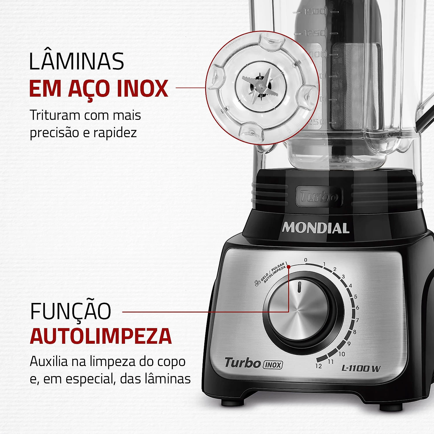 Liquidificador Mondial Turbo Inox 3L L-1100-BI LIQUIDIFICADOR L-1100-BI 127V/60HZ .