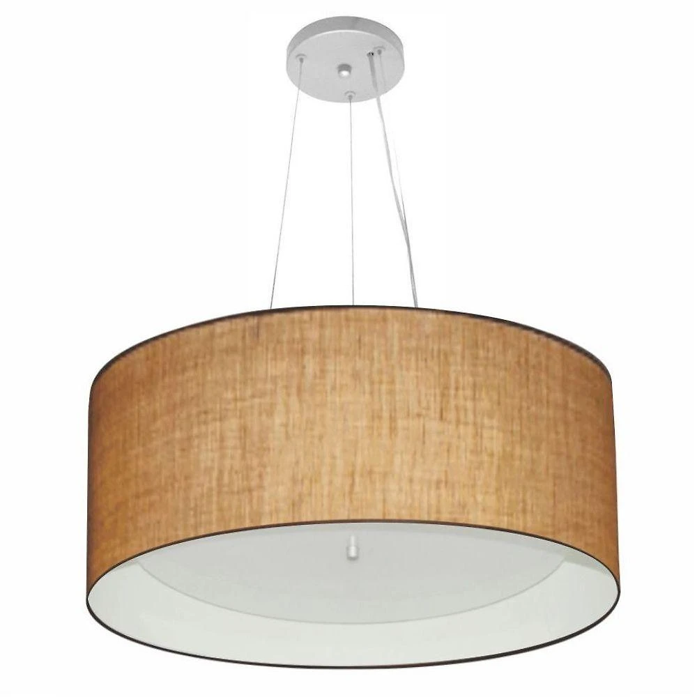 Lustre Pendente Cilíndrico Md-4145 Cúpula Em Tecido 50x25cm Palha / Branco - Bivolt