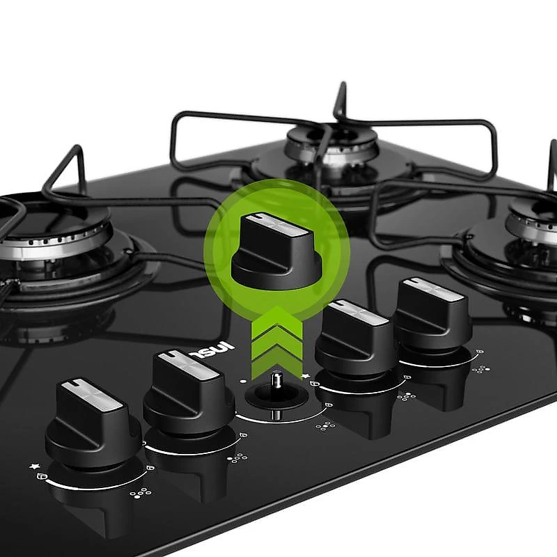 Cooktop 5 Bocas a Gás Consul com Grades Estáveis e Mesa de Vidro CD075BE Bivolt Bivolt