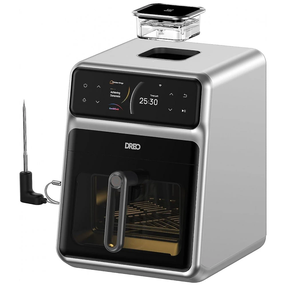 Fritadeira Elétrica Air Fryer 6L com Sonda de Cozimento e Atomizador de Água, 1800W, Dreo ChefMaker, Prata e Preta