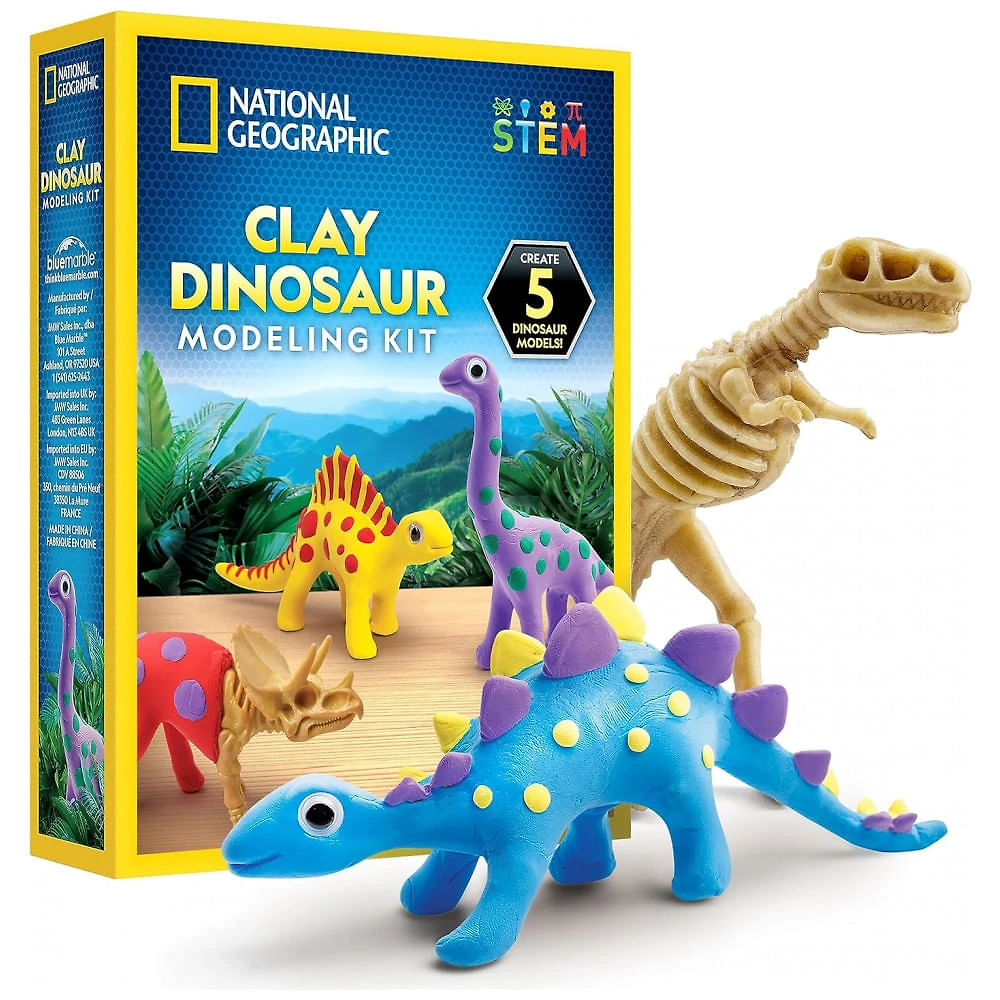 Kit de Artes e Ofícios de Dinossauros de Argila NATIONAL GEOGRAPHIC - Modelagem de Dinossauros com Argila de Secagem ao Ar para Crianças,Blue Marble