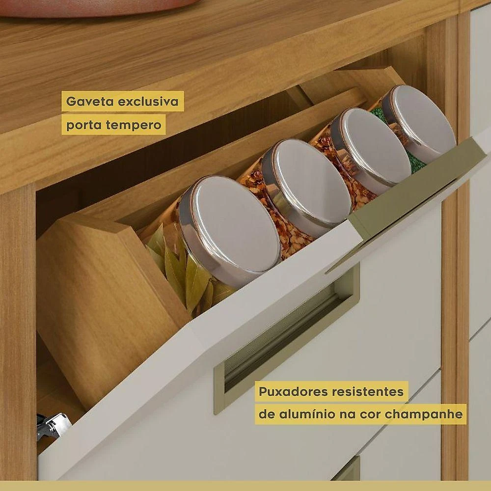 Cozinha Completa Imperatriz Ângulo 9 Peças MDF 268cm Off White e Freijó Contemporânea
