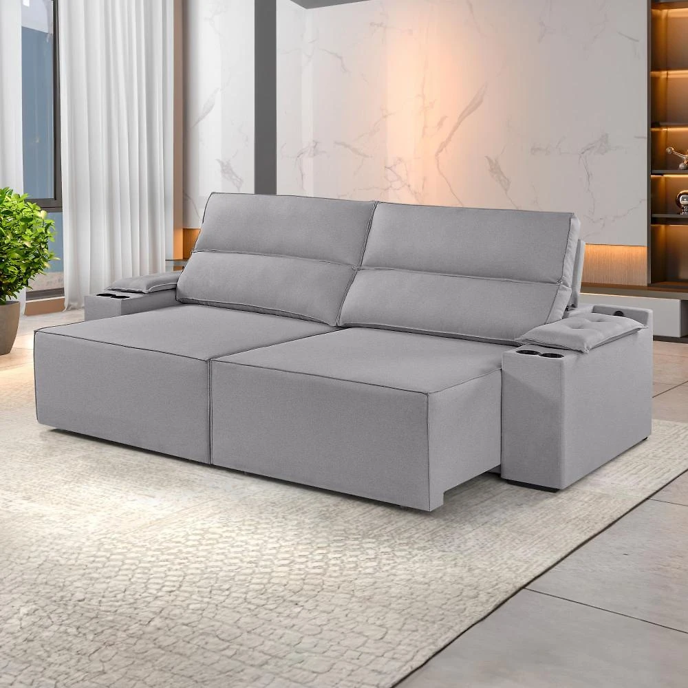 Sofá Retrátil e Reclinável 4 Lugares com Entrada USB e Porta Copos 250cm Irlanda Yescasa