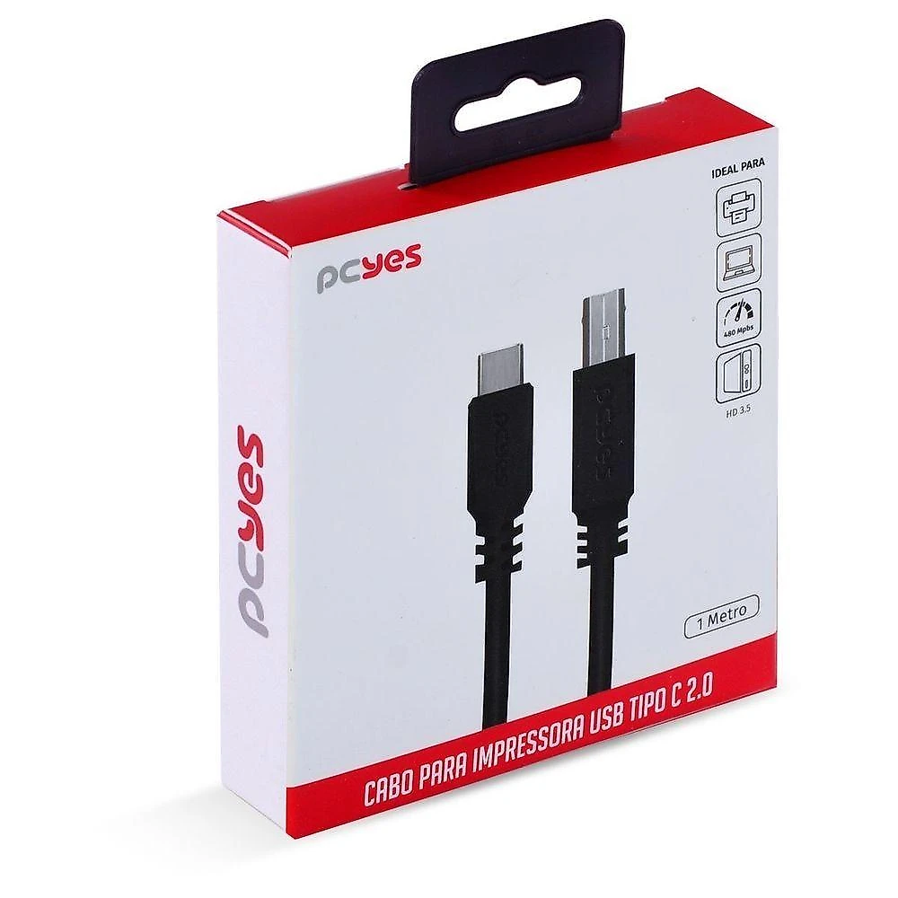 Cabo Usb C × Usb B 2.0 Preto 1m
