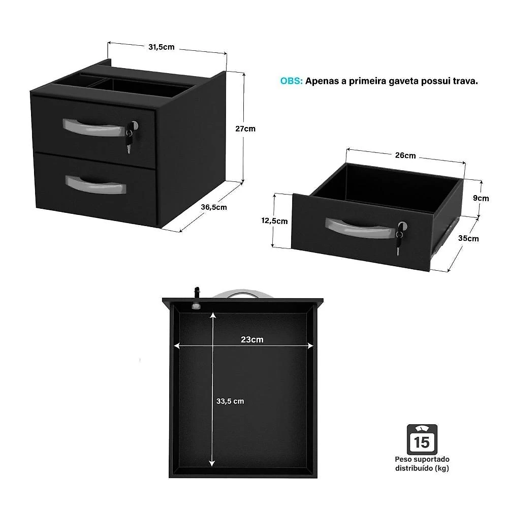 Mesa de Escritório em L 120x60cm com 2 Gavetas + Cadeira de Escritório Ergonômica Reclinável