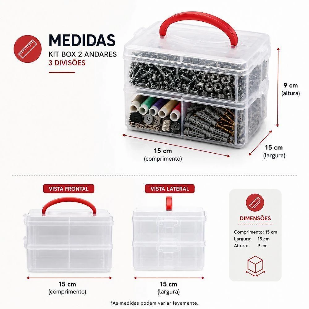 Maleta Multiuso KIT BOX PLASNORTHON 2 Andares 3 Divisões em Polipropileno com Travas Organizador