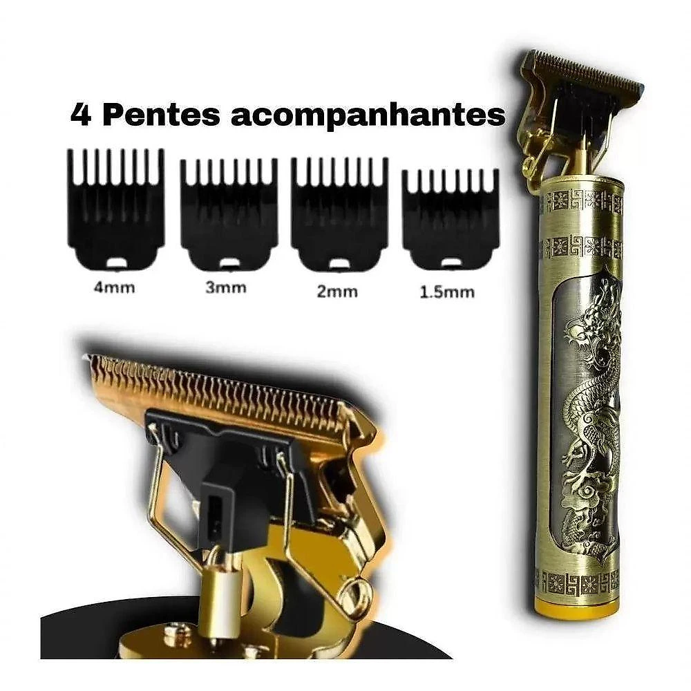 Máquina de Corte de Cabelo e Barba Aquilae T9 Dragão Dourada Aparador de Pelos sem Fio Dourado