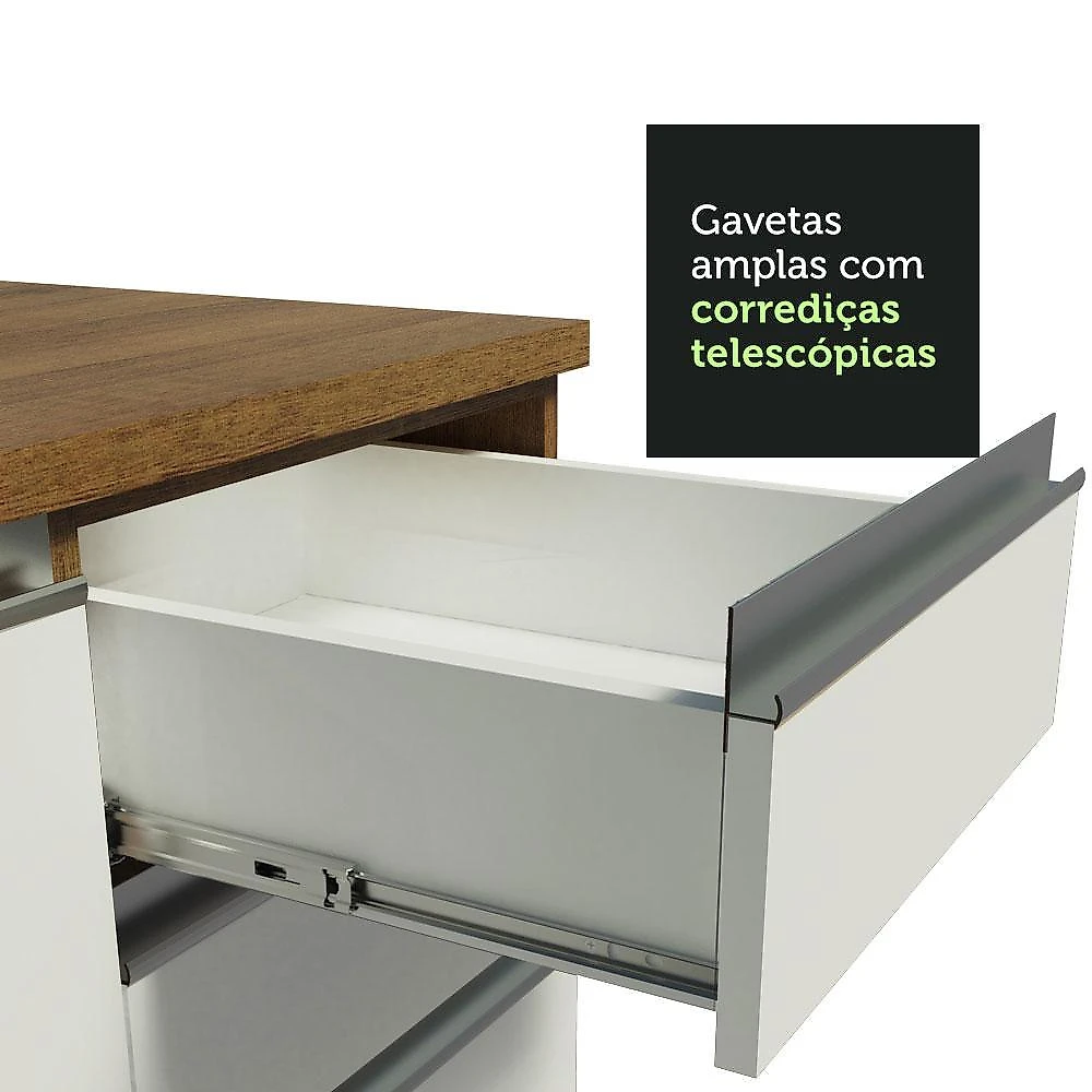 Cozinha compacta madesa glamy 180006 com armário e balcão (sem tampo e pia) - rustic/branco