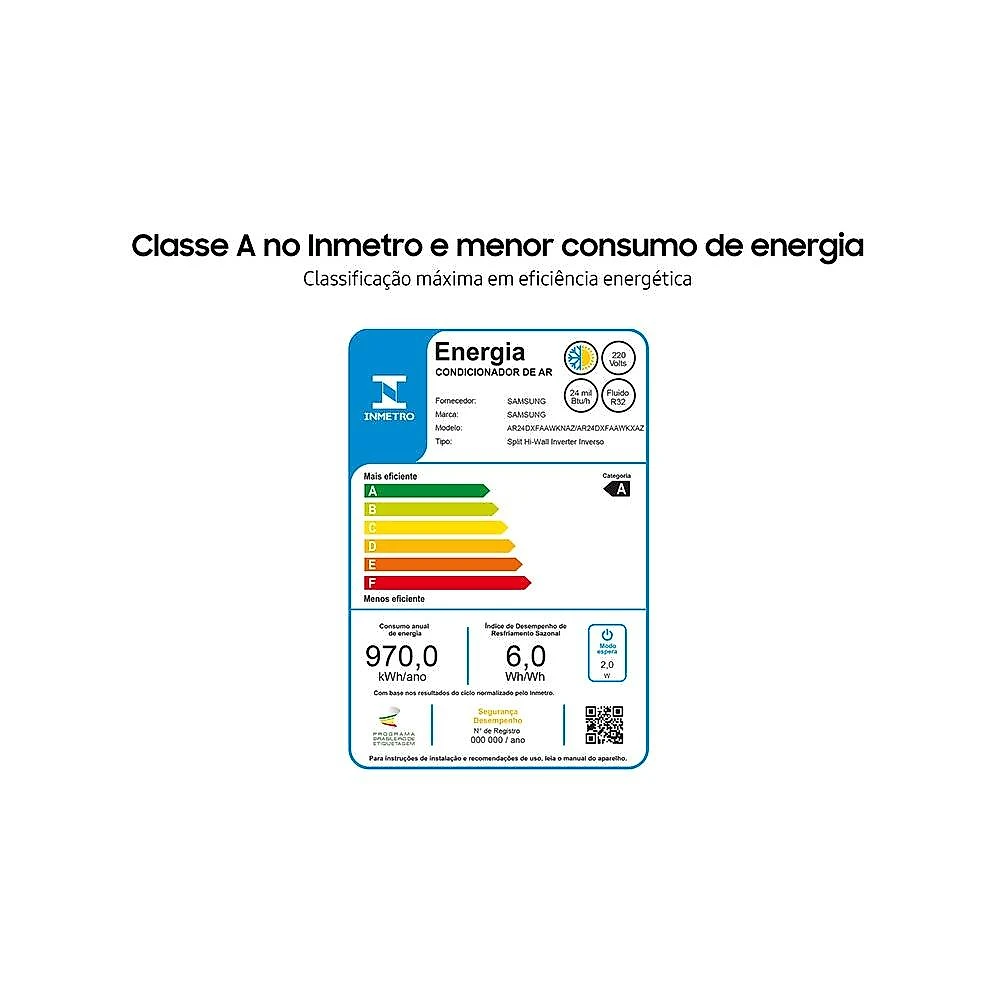 Ar-Condicionado Split Inverter 24000 BTUs Samsung WindFree AI Wi-Fi High Wall Só Frio AR60F24D1AWNAZ/AR60F24D1AWXAZ 220V