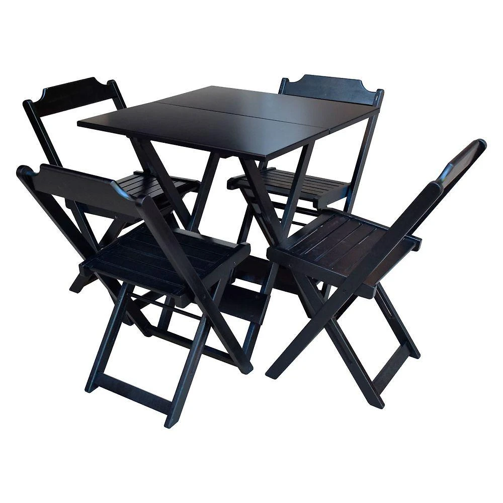 Jogo De Mesa De Madeira 70X70 C/ 04 Cadeiras Preto - Preto