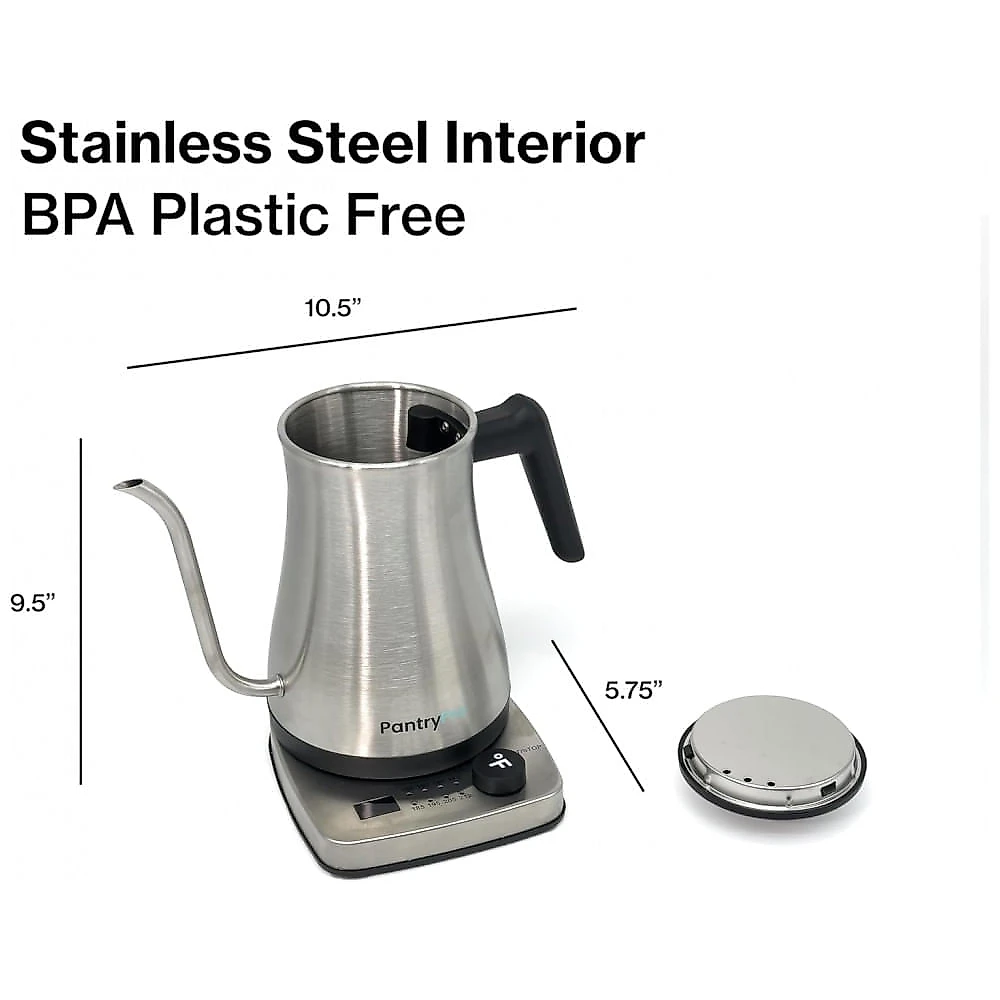 Chaleira elétrica pescoço de ganso PantryPro inox 1L 1500W com controle de temperatura Rapid-Boil, 110V
