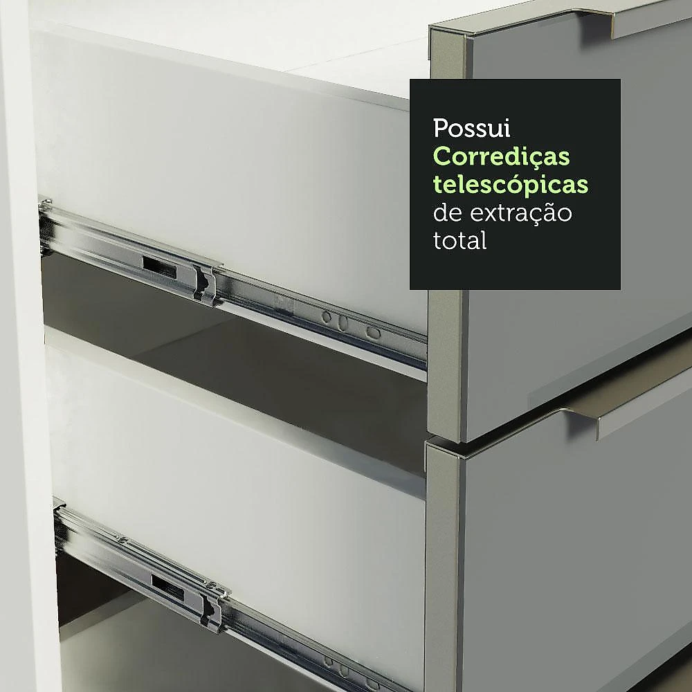 Armário de Cozinha Completa 240cm Branco/Cinza Lux Madesa 05 Branco/Cinza