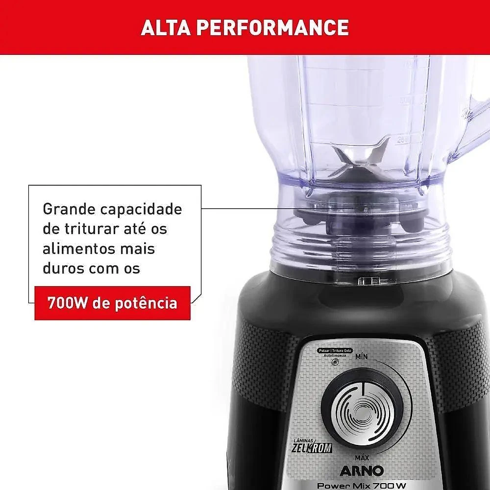 Liquidificador Arno Power Mix Limpa Fácil LQ35 700W 1,4L Lâmina Removível Preto 220V webcontinental-7895500763233