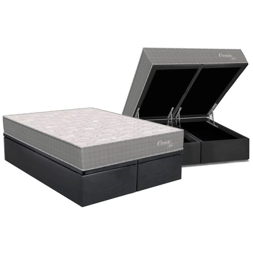 Cama Box Baú Queen: Colchão Molas Masterpocket Ensacadas Orthoflex Orvieto New + Base Crc Suede Gray (158x198)