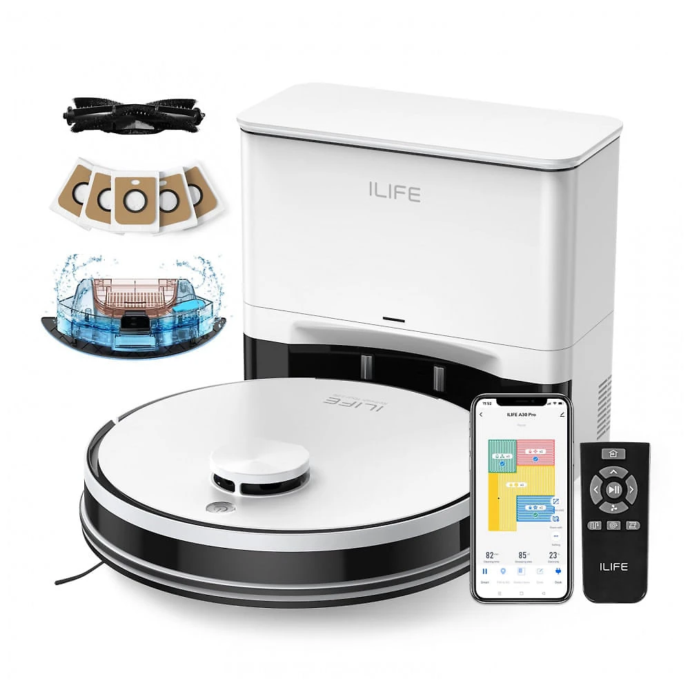 Robô Aspirador e Esfregão ILIFE A30 Pro com Base Autoesvazio 5000Pa LiDAR WiFi Alexa 110V