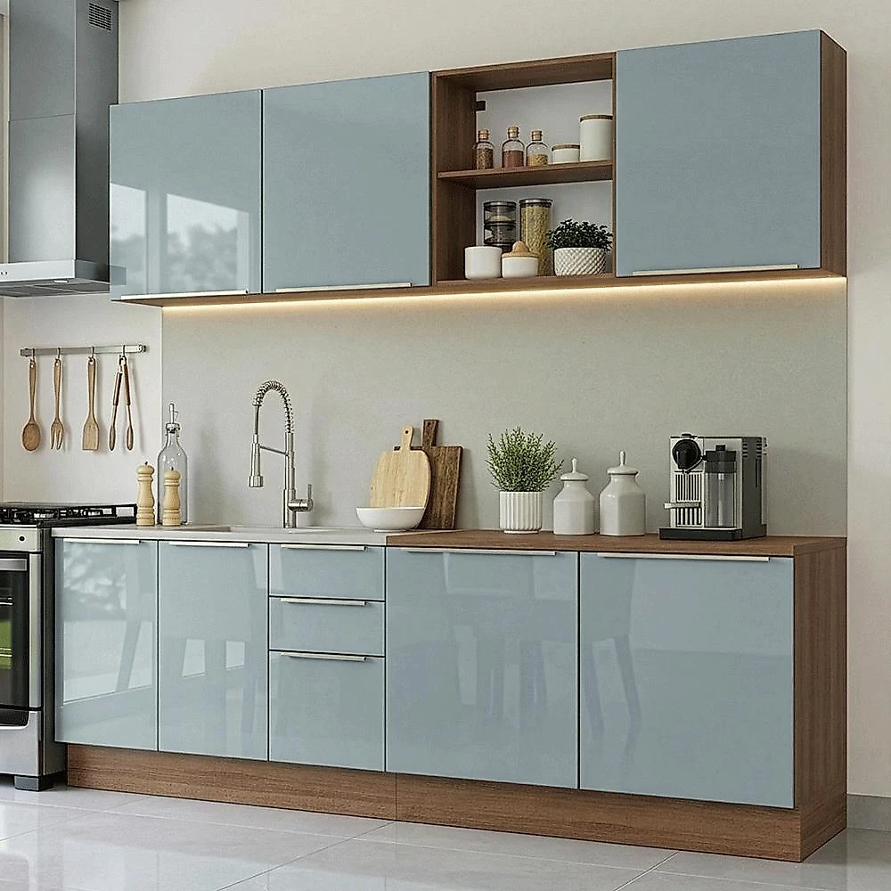 Armário de cozinha completa 240 cm rustic/cinza lux madesa 09