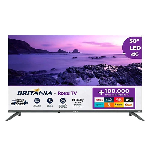 Miniatura Smart TV Britânia 50 BTV50VA4REGB 4K UHD DLED Dolby Audio Roku TV Preto - Bivolt