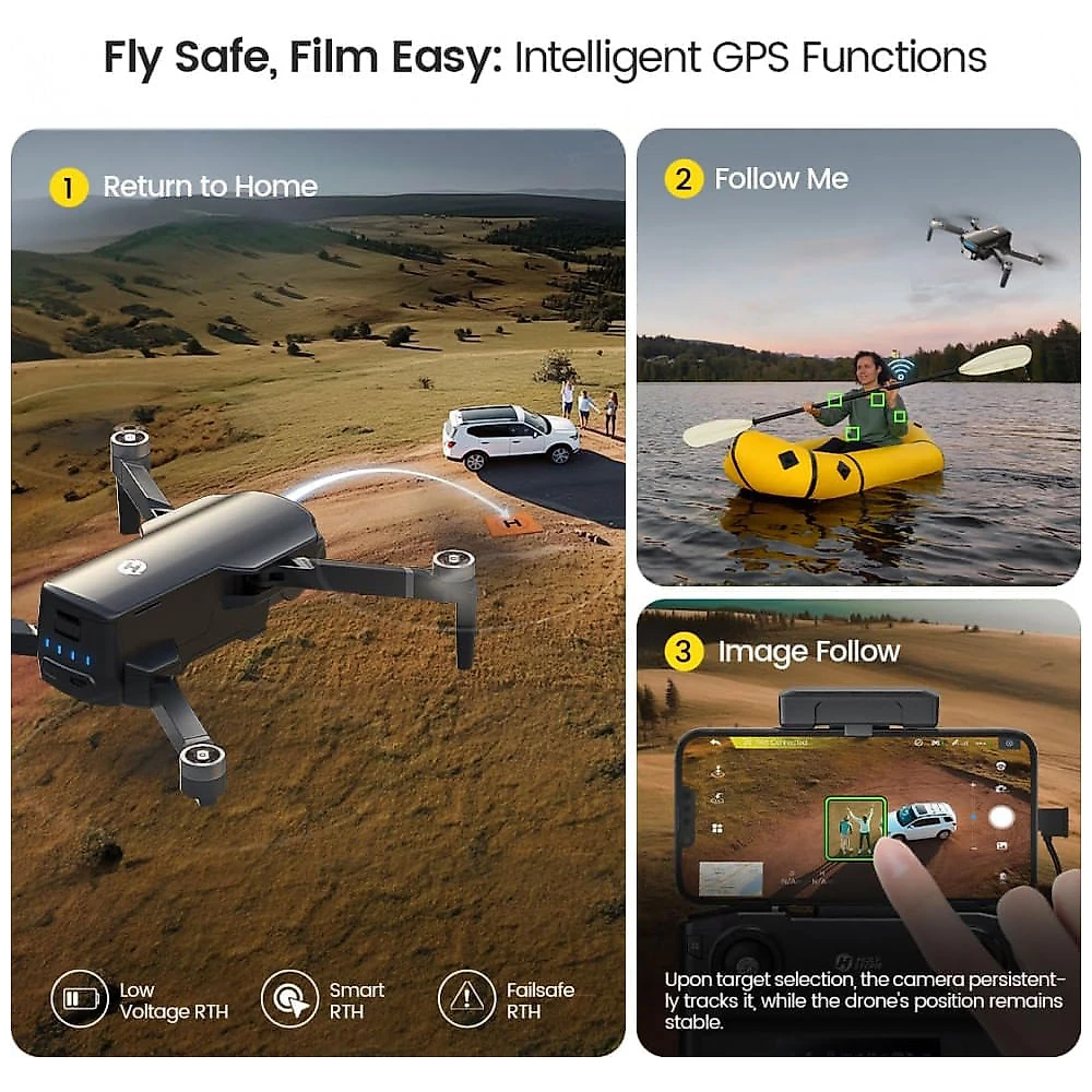 Miniatura Drone Aéreo com GPS e Câmera 4K UHD para Iniciantes, Quadricóptero FPV RC Dobrável, Holy Stone HS360S, Preto 110v