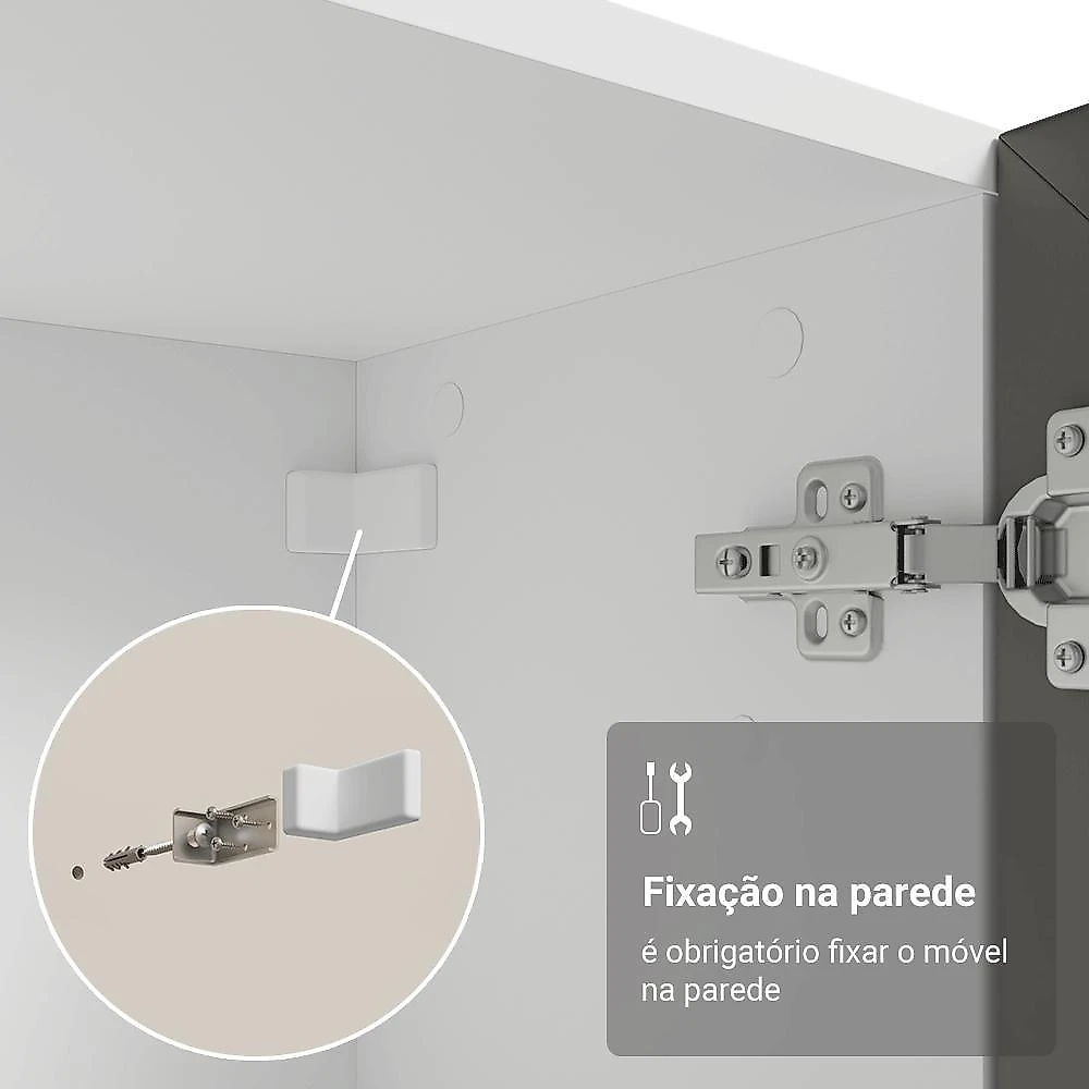 Cristaleira 70 cm 2 portas de vidro com pés cônicos branco/cinza/branco vik madesa
