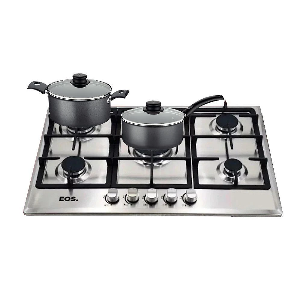 Fogão Cooktop Inox A Gás 5 Bocas 1 Dupla Ecg05 Eos + 2 Panelas Tramontina Turim Bivolt