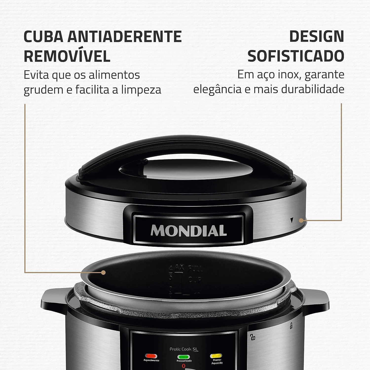 Panela de Pressão Elétrica Pratic Cook 5 L Premium I PE-48-5L-I 127V