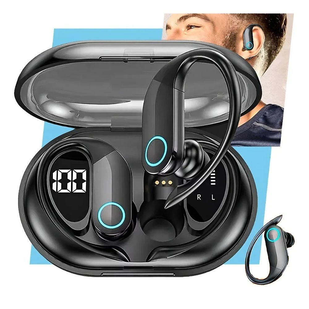 Fone de Ouvido Bluetooth MDM Arc Esportivo com Gancho Cabo Reforçado Bateria 4h Preto