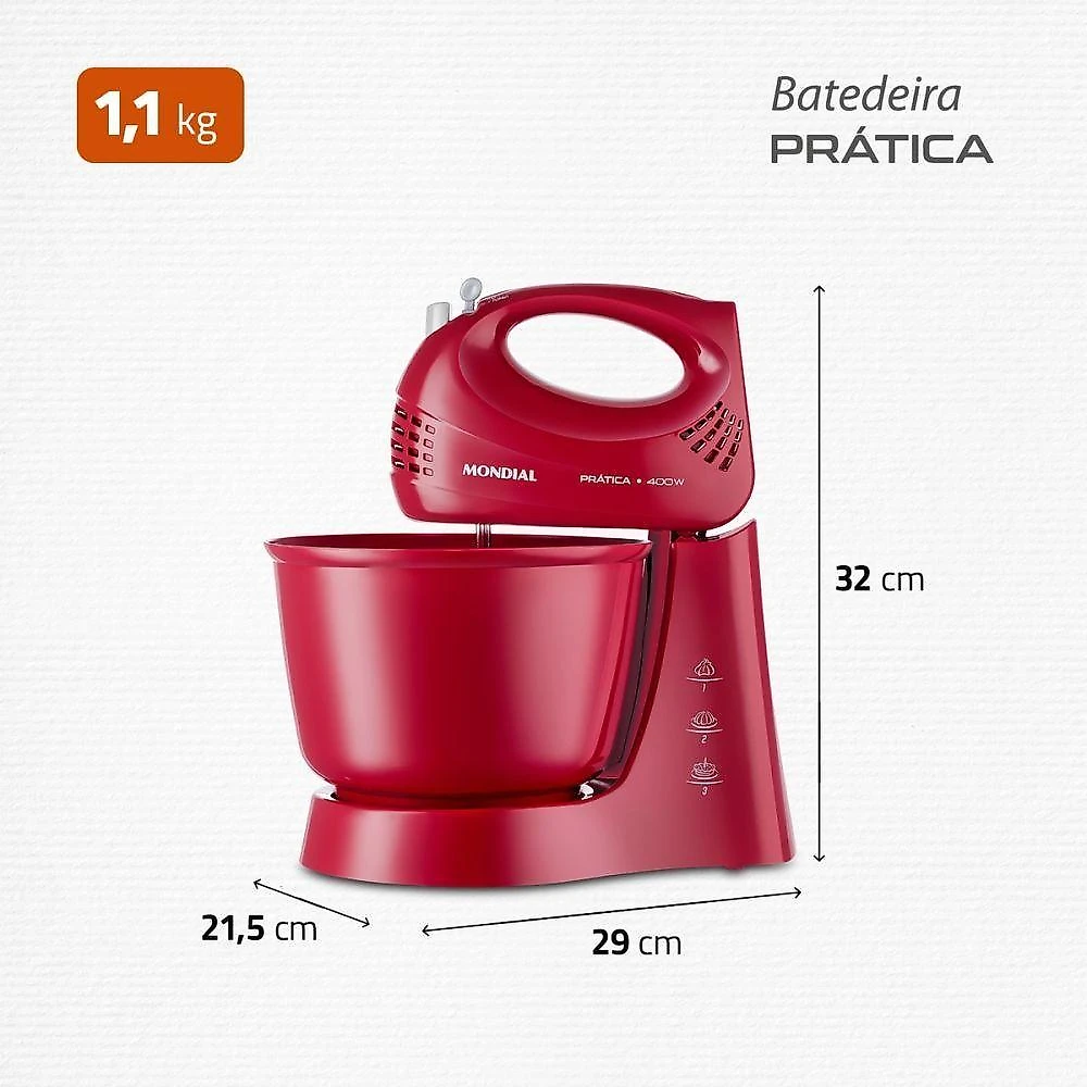 Batedeira Convencional Power Prática B-44-R 3,6L 400W 3 Velocidades 110V