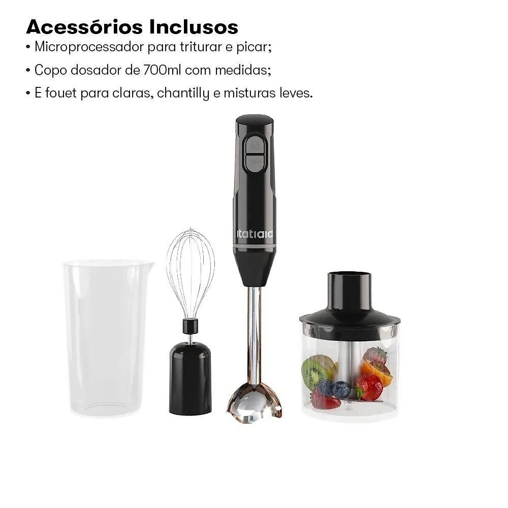 Mixer 3 em 1 Itatiaia Midi 200W 2 Velocidades Preto 110V com Acessórios