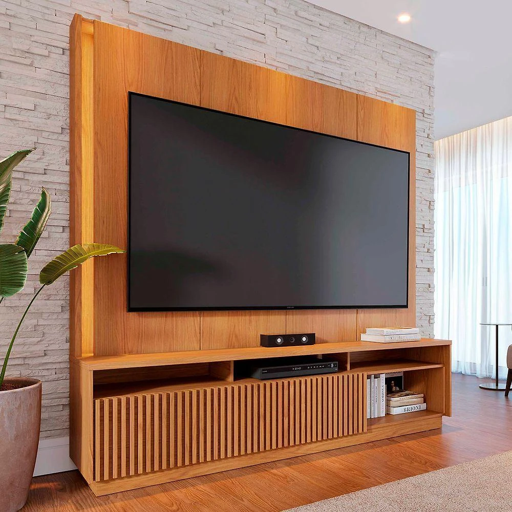 Miniatura Estante Painel Tv 75 Pol Com Led 200cm Mafra Freijó C05 Mpozenato