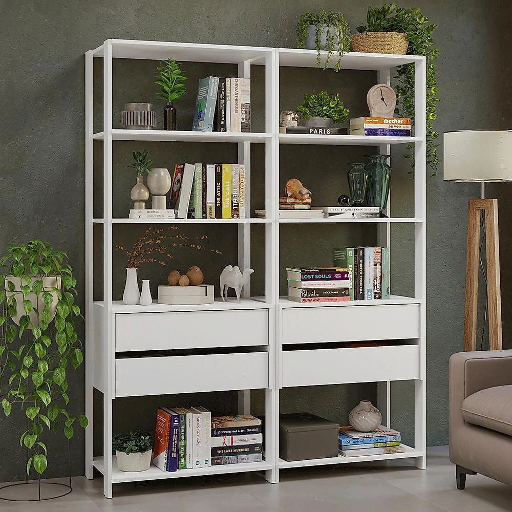 Estante armário multiuso para livros 4 gavetas 8 prateleiras 140cm branco madesa