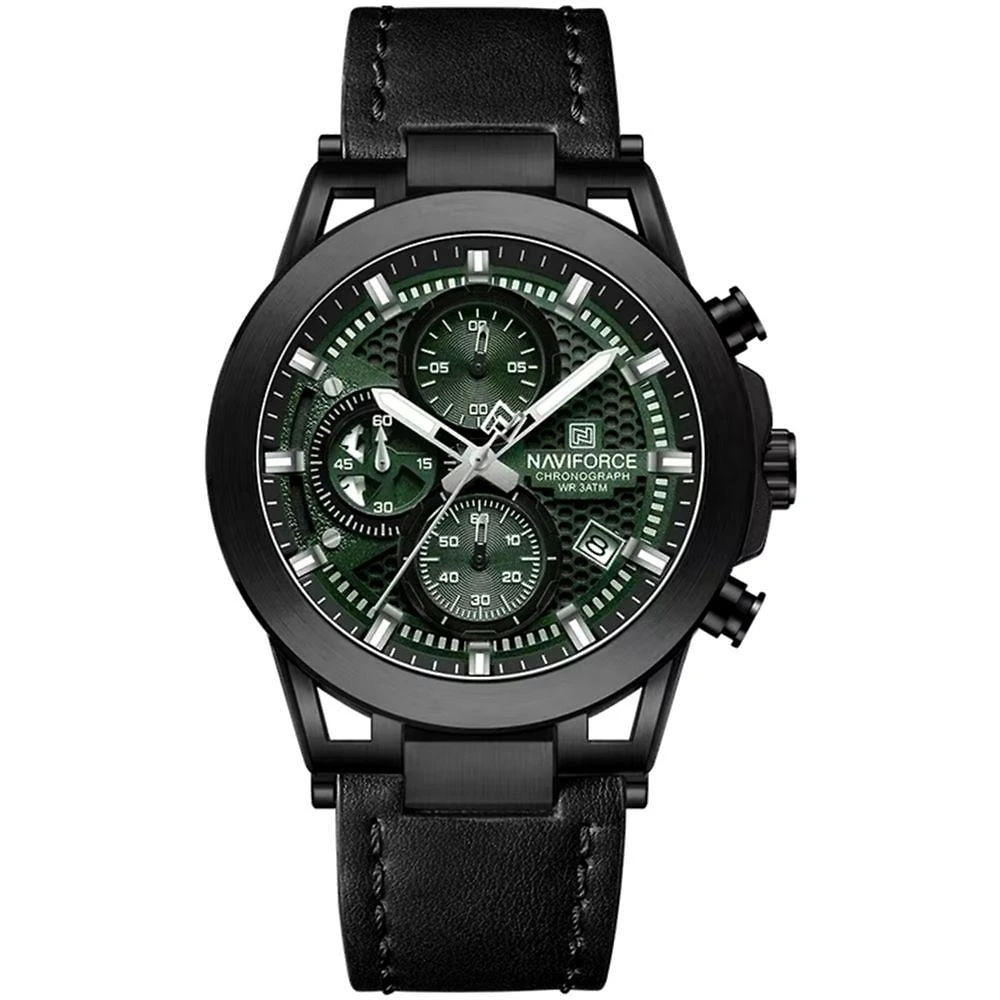 Relógio Analógico Design Esportivo Impermevel À Prova Da Água Pulseira Em Couro Ecológico Verde